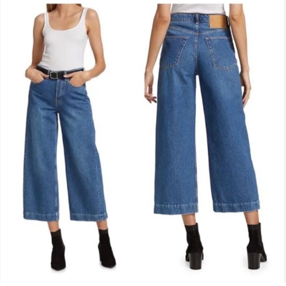rag & bone Maya High Rise Ankle Wide Leg Button Fly Jeans in Rye Harbor